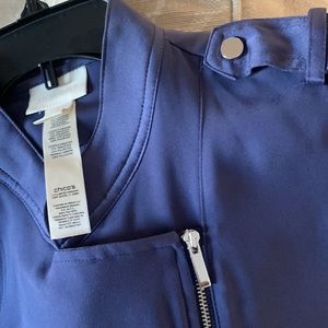 Chico’s Jacket Size1 Blue Chiffon/ Poly w Satiny Trim and silver accents